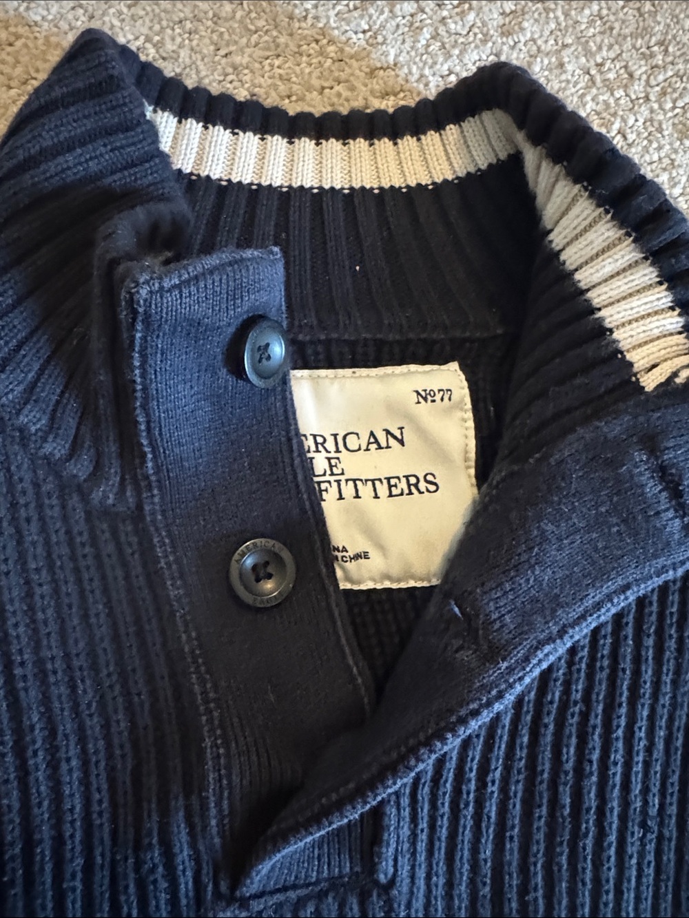 American Eagle Navy Ribbed Half-Zip Sweater - Picture 2 of 4